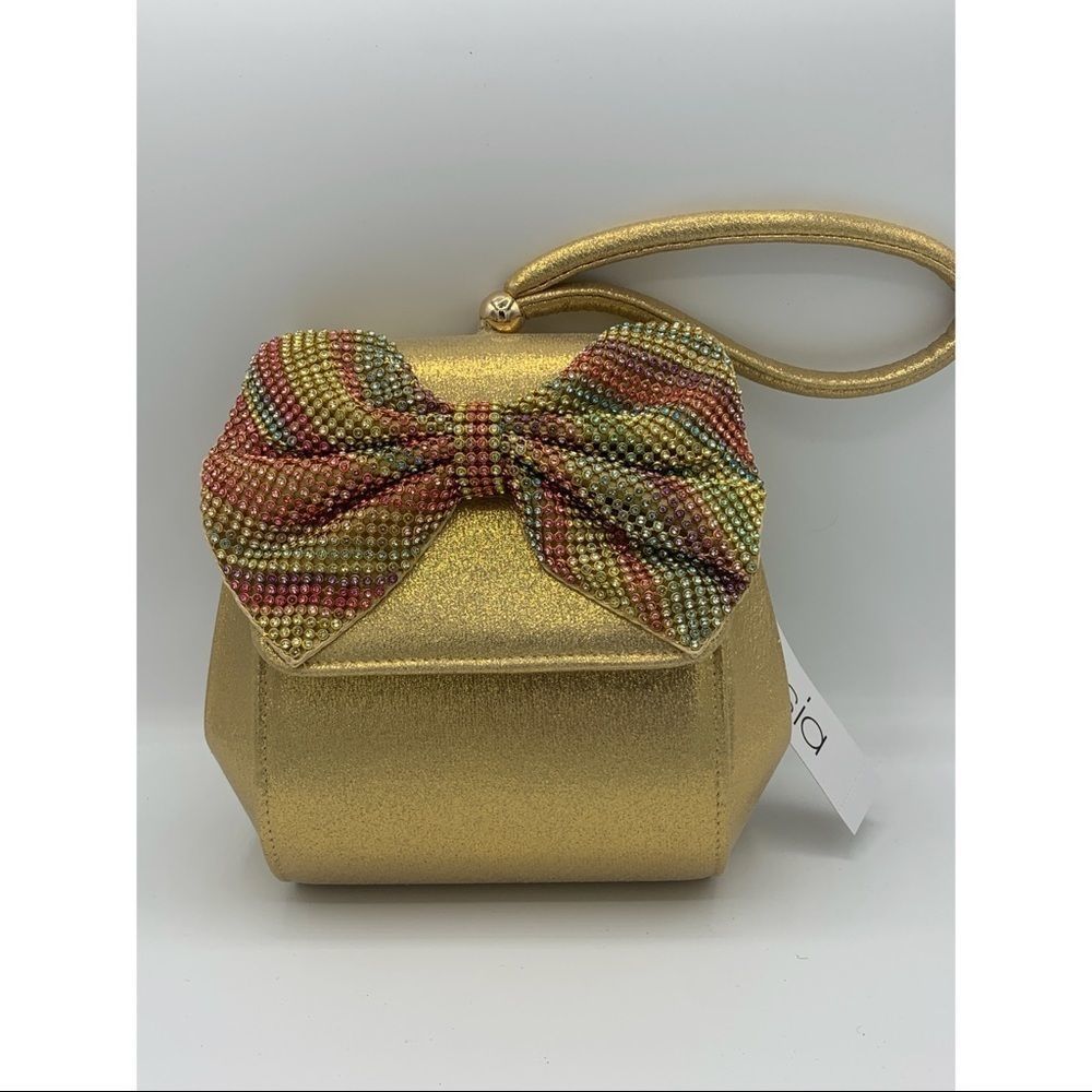 Alessia gold metallic clutch w rainbow now NWT